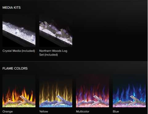 Napoleon Trivista 50 Three-Sided Electric Fireplace Flame colors and media kit