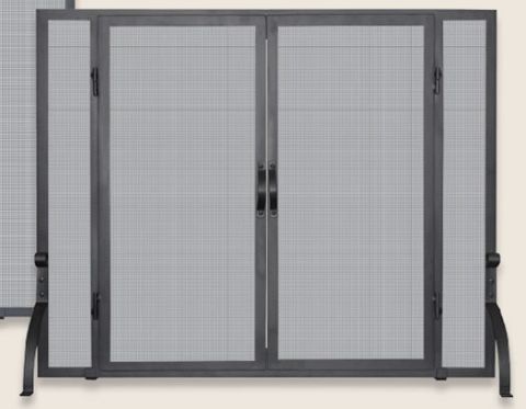 Uniflame Single Panel Black Wrought Iron Screen With Doors - Small - S-1044