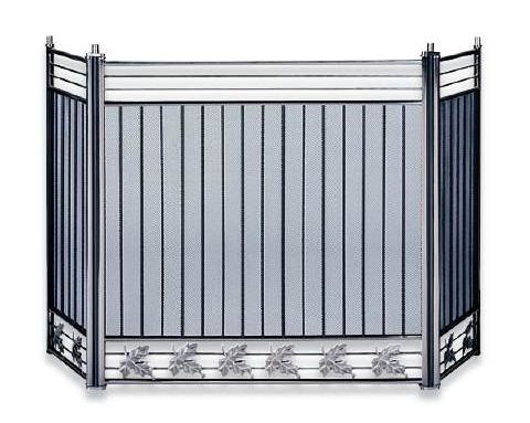 Uniflame 3 Fold Brushed Nickel & Black Square Screen with Leaves