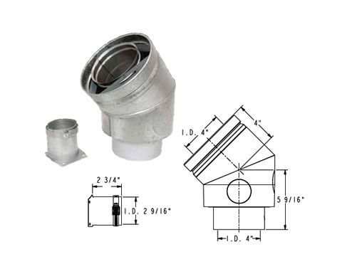 Selkirk 4x6 Direct-Temp Ultimate Pellet Pipe Pellet Stove Adapter 45 Degree - 1604841 - 4DT-UPPSA45