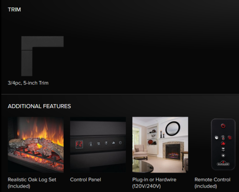 Napoleon Element Built-in Electric Fireplace trim and additional features