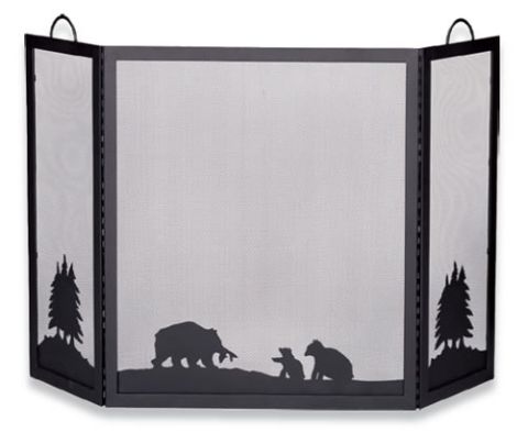 Uniflame Deluxe 3-Panel Black Wrought Iron Screen with Hunting Bear