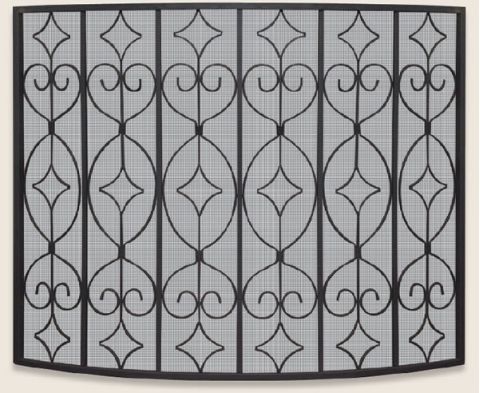 Uniflame Single Panel Black Wrought Curved Ornate Screen - S-1071