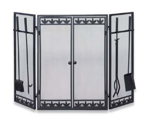 Uniflame 3 Fold Black Wrought Iron Screen with Filigree, Doors & T