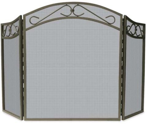 Uniflame 3 Fold Bronze Wrought Iron Arch Top Screen w/ Scrolls- S-1638