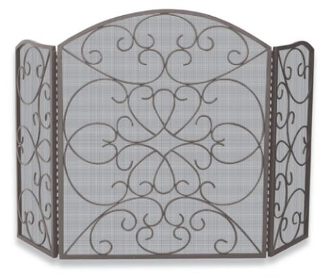 Uniflame 3 Fold Bronze Wrought Iron Screen with Scroll Design - S-1600