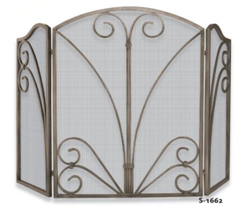 Uniflame 3 Fold Venetian Bronze Screen with Decorative Scrollwork