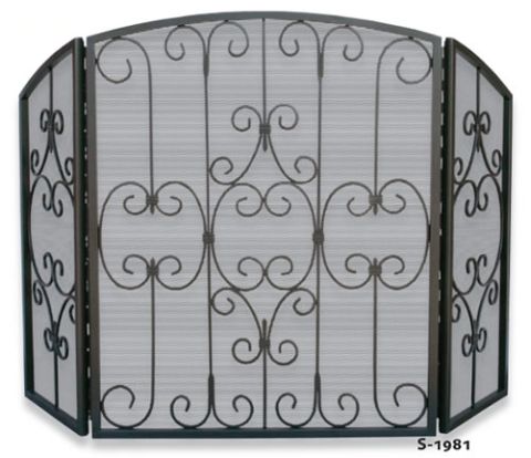 Uniflame 3 Fold Graphhite Screen with Decorative Scrollwork - S-1981