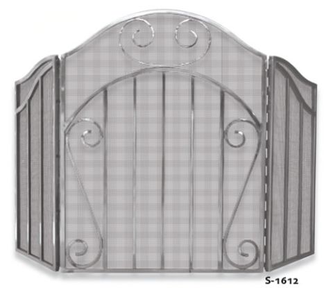 Uniflame 3 Panel Heavy Pewter Screen with Decorative Scroll - S-1612