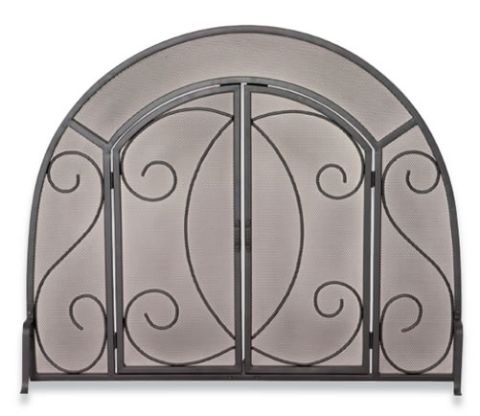 Uniflame Single Panel Black Wrought Iron Ornate Screen with Doors