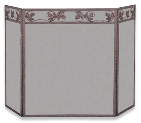 Uniflame 3 Panel Antique Rust Finish Wrought Iron Screen with Leaves