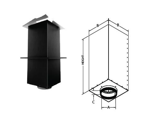 DuraVent 6" DuraTech Square Ceiling Support Box 24" with Insulation Shield Collar and Insulation - 6DT-CS24RIS-2