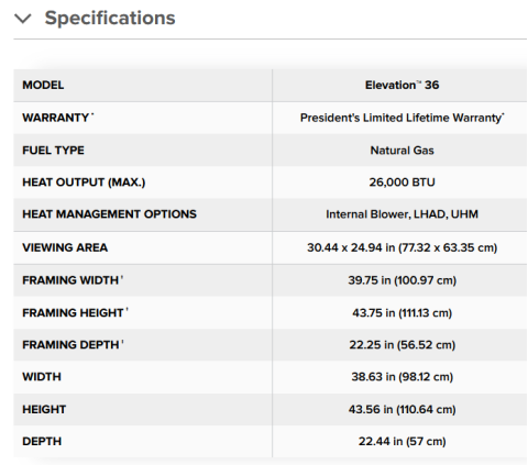 Specs 36-inch