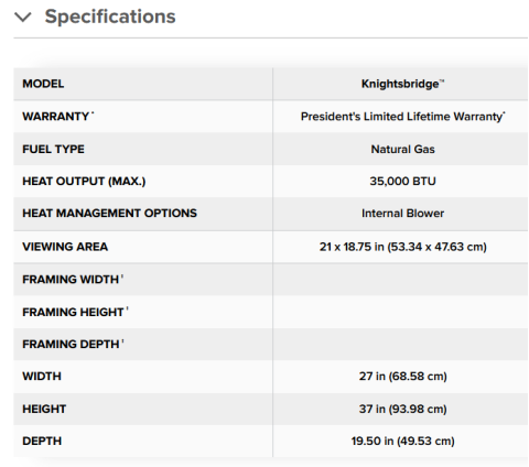 Napoleon Knightsbridge Gas Stove specs
