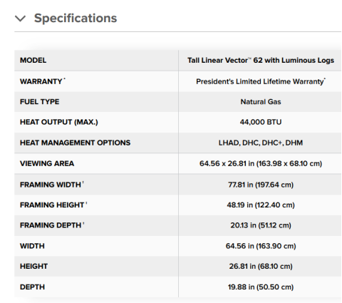 Spec sheet 62-inch