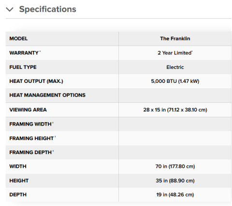 Napoleon Franklin Electric Mantel Package Specs