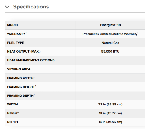 Napoleon Fiberglow 18 Gas Log Set specs
