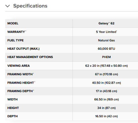Galaxy Outdoor 62-inch Fireplace specs