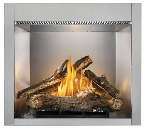Riverside Outdoor Gas Fireplace oak log flame