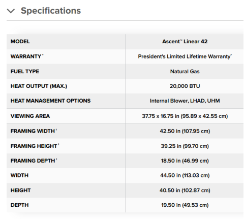Ascent 42-inch specs