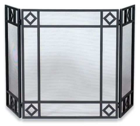 Uniflame 3 Fold Black Wrought Iron Screen with Diamond Design - S-1194