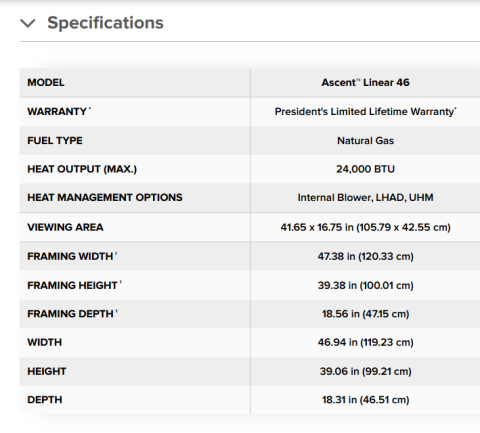46-inch specs