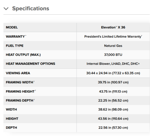 Elevation X 36 specs