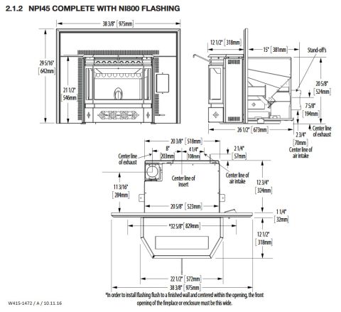 Napoleon Eco Pellet Stove Insert NPS45 Dimensions