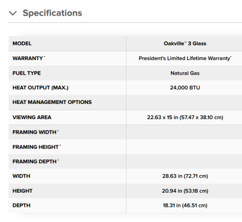 Napoleon Oakville G3 Gas Fireplace  Insert specs