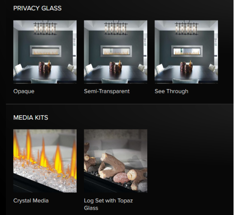 Napoleon CLEARion Elite See Through Electric Fireplace EFBD50HE Privacy Glass and media kits