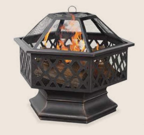 Uniflame Oil Rubbed Bronze Hex Shaped Outdoor Firebowl With Lattice - WAD1377SP