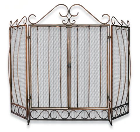 Uniflame 3 Fold Venetian Bronze Screen with Bowed Bar Scrollwork