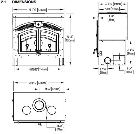 Napoleon NZ6000 Wood Burning Fireplace Dimensions