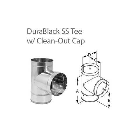 DuraVent 8'' DuraBlack SS Tee with Clean-Out Cap - Stainless Steel - 1855SS // 8DBK-TSS