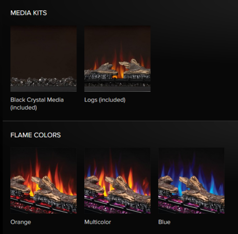 Napoleon Cineview 26 Electric Fireplace Insert flame colors and media kit