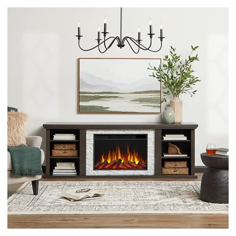 Real Flame Kenai 72 Slim Electric Fireplace TV Stand in Dark Oak - 13053E-DO
