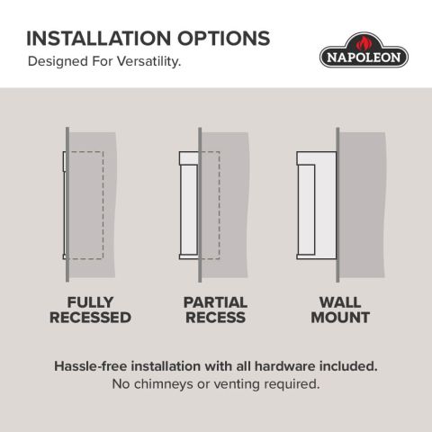 Astound FlexMount Electric Fireplace installation options