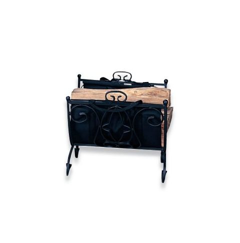 Uniflame Heavy Weight Black Wrought Iron Log Holder w Canvas Carrier