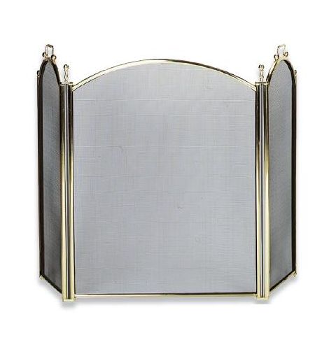Uniflame 3 Fold Large Diameter Polished Brass Screen with Woven Mesh