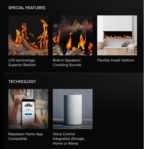 Napoleon Luminex Electric Fireplace Special features and technology