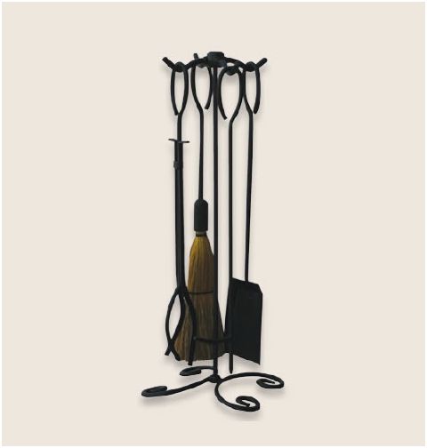 Uniflame 5 Piece Black Wrought Iron Fireset With Ring Handles - F-1187B