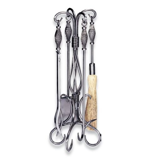 Uniflame 5 Piece Pewter Wrought Iron Fireset with Birdcage Handle