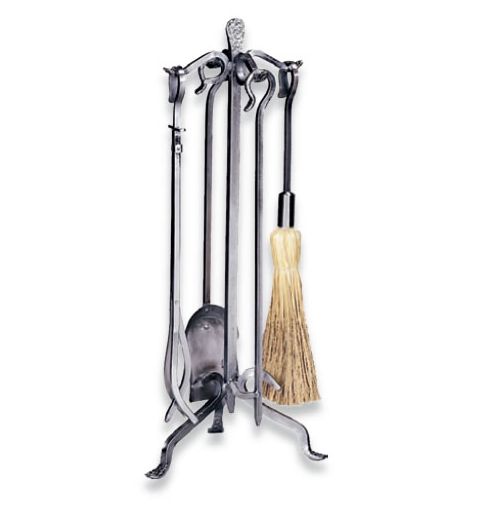 Uniflame 5 Piece Pewter Wrought Iron Fireset with Crook Handle