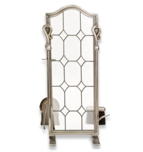 Uniflame 5 Piece Pewter Leaded Glass Fireset - F-1677