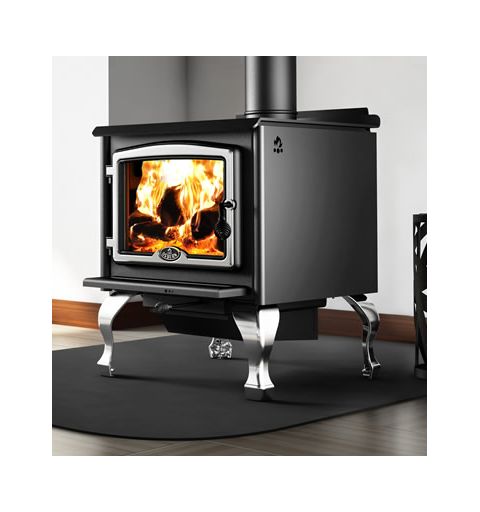 Osburn 2300 Wood Stove and Blower with Brushed Nickel Cast Iron Door Overlay and Legs - OB02302