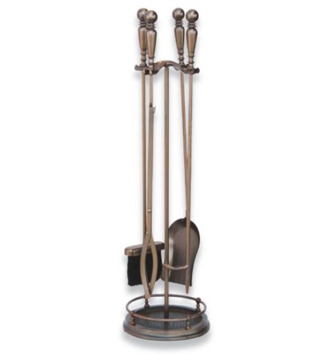 Uniflame 5 Piece Venetian Bronze with Ball Handle Fireset - F-1629