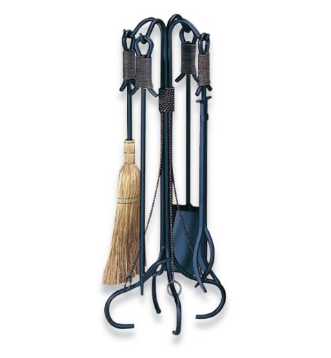 Uniflame 5 Piece Black Wrought Iron Fireset with Copper Rope - F-1299