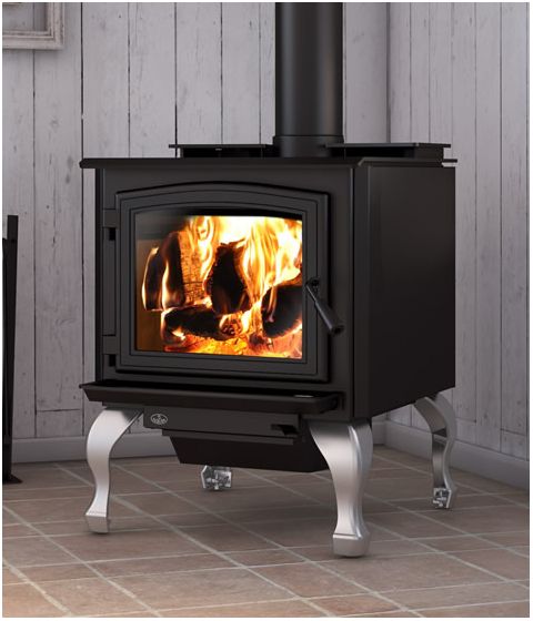 Osburn 3300 Wood Stove - Black Door - Nickel Traditional Legs - OB03300