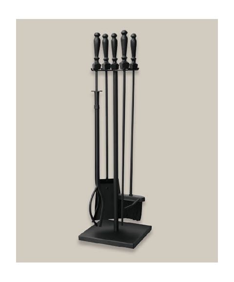 Uniflame 5 Piece Black Fireset With Ball Handles And Square Base - F-1051
