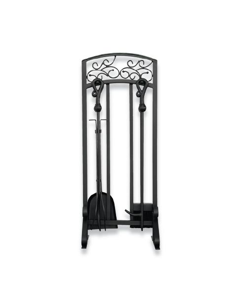 Uniflame 5 Piece Black Fireset with Hammered Copper Top Trim - F-1322